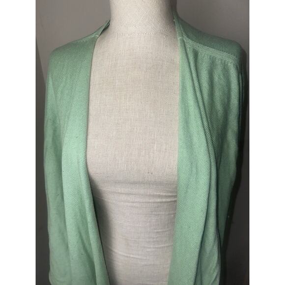 Eileen Fisher Women Green Open Front Hi-Lo Cardigan Sweater Silk Cashmere Sz L - Picture 2 of 12